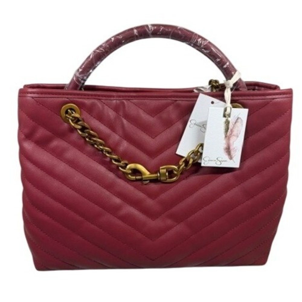 Jessica Simpson Regina Satchel Cranberry Juice Quilted Faux Leather Bag NEW